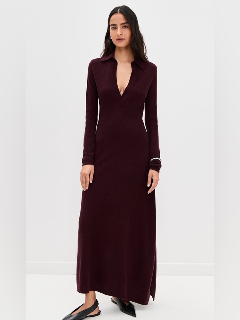 Aknvas Long-Sleeve Knit Maxi Dress in Burgundy
